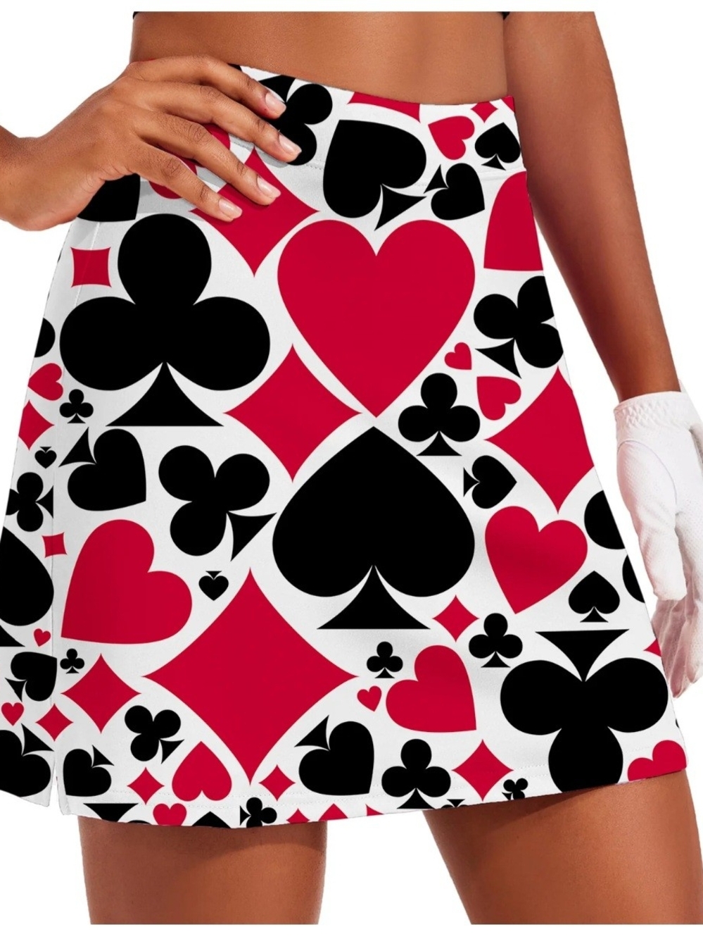 Women's Red & Black Playing Card Print Skort